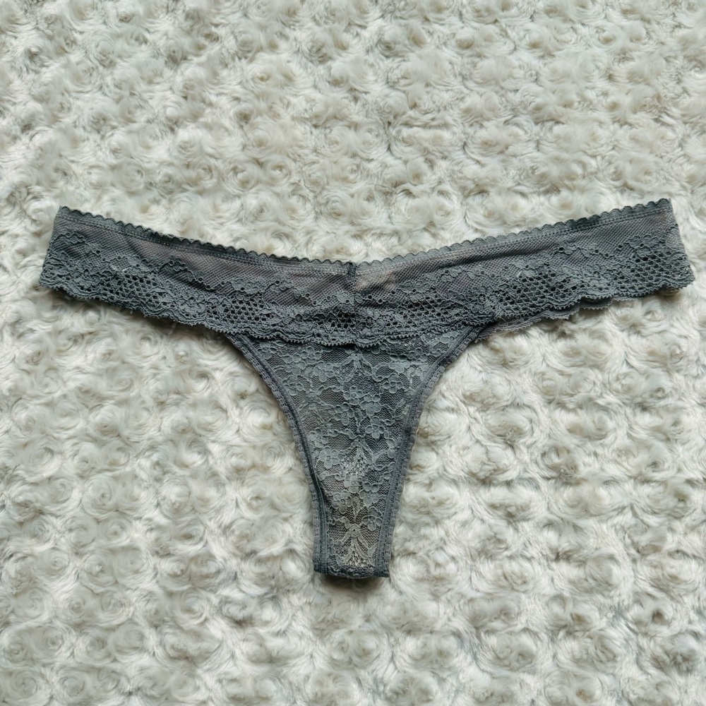 Aerie Cotton Thong Gray Lace Underwear Undies Panties Size Small